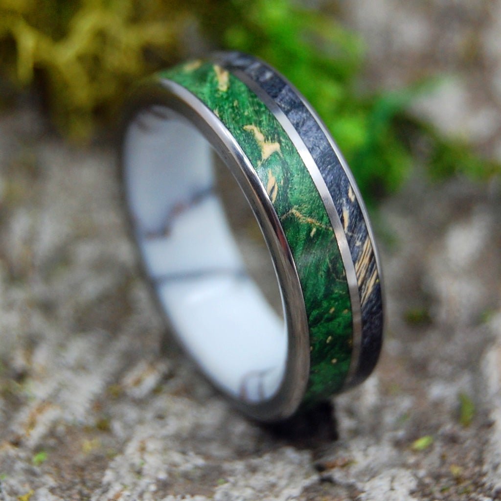 Light Of Day | Men's Green Box Elder Wood, Jasper Stone & Titanium Wedding Ring - Minter and Richter Designs