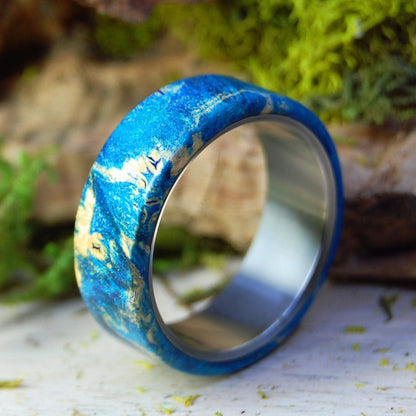 Light Reflection | Men's Light Blue Box Elder Wood & Titanium Wedding Ring - Minter and Richter Designs