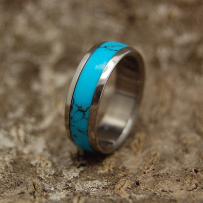 Lightly Veined Turquoise Dome | Men's Turquoise & Titanium Wedding Ring - Minter and Richter Designs