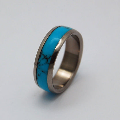 Lightly Veined Turquoise Dome | Men's Turquoise & Titanium Wedding Ring - Minter and Richter Designs