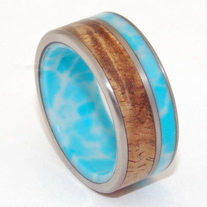 Liina Terra | Men's Larimar Stone, Koa Wood & Titanium Wedding Ring - Minter and Richter Designs