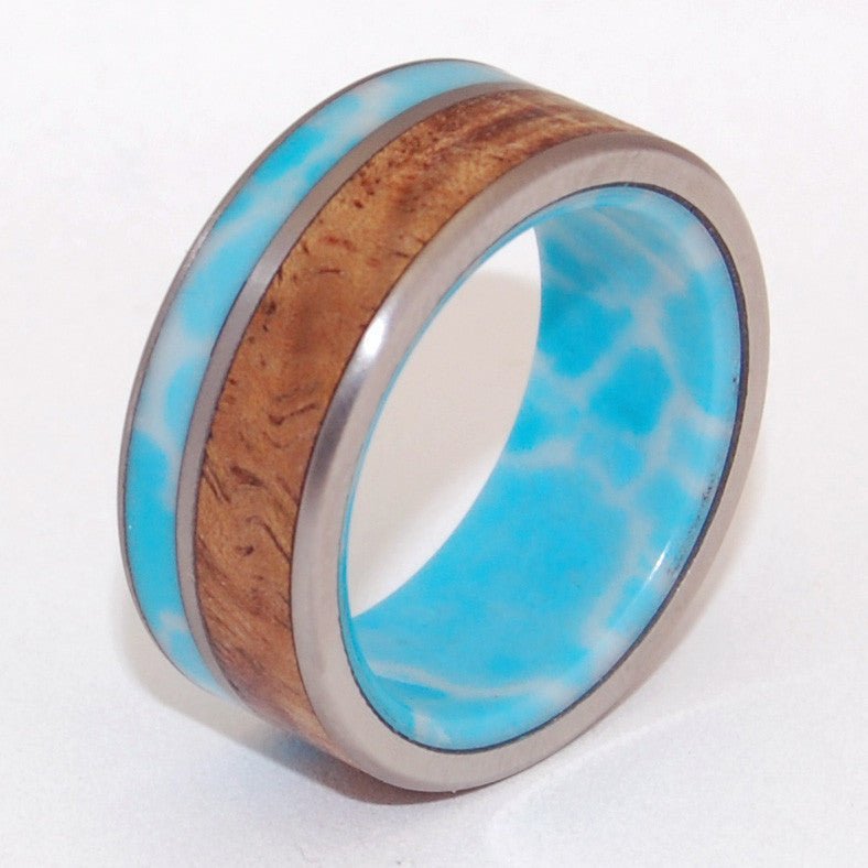 Liina Terra | Men's Larimar Stone, Koa Wood & Titanium Wedding Ring - Minter and Richter Designs