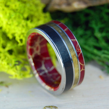 Lixx | Men's African Ebony, Tiger Eye, Jasper Stone & Titanium Wedding Ring - Minter and Richter Designs