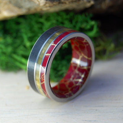 Lixx | Men's African Ebony, Tiger Eye, Jasper Stone & Titanium Wedding Ring - Minter and Richter Designs