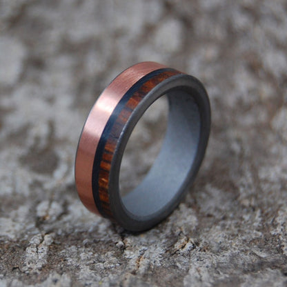 Loco Coco | Men's Cocobolo Wood, Copper, Onyx Stone & Titanium Wedding Ring - Minter and Richter Designs