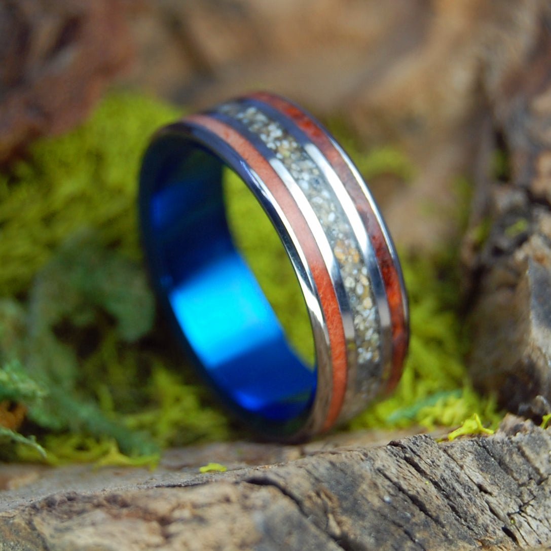 Los Tubos Manati | Men's Puerto Rican Beach Sand, Amboyna Wood & Titanium Wedding Ring - Minter and Richter Designs