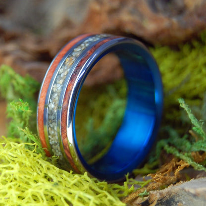 Los Tubos Manati | Men's Puerto Rican Beach Sand, Amboyna Wood & Titanium Wedding Ring - Minter and Richter Designs