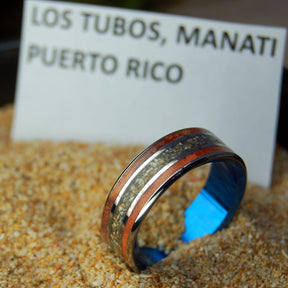 LOS TUBOS MANATI | Puerto Rican Beach Sand & Amboyna Wood Titanium Wedding Ring