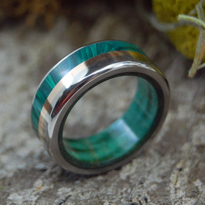 Love Bug | Men's Green Maple, Bronze, Malachite & Titanium Wedding Ring - Minter and Richter Designs