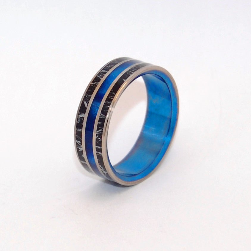 Love & Honor | Black Silver M3 & Blue Resin - Titanium Wedding Ring - Minter and Richter Designs