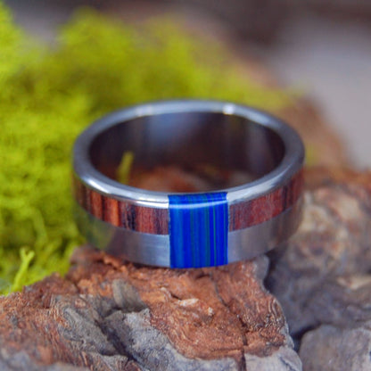 Love Is A Wild Thing | Men's Azurite, Malachite, Cocobolo Wood & Titanium Wedding Ring - Minter and Richter Designs