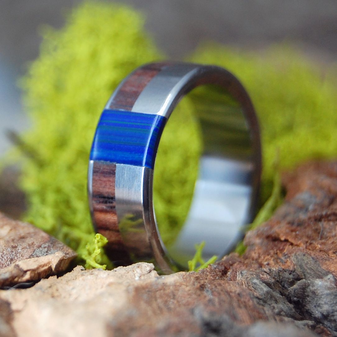 Love Is A Wild Thing | Men's Azurite, Malachite, Cocobolo Wood & Titanium Wedding Ring - Minter and Richter Designs