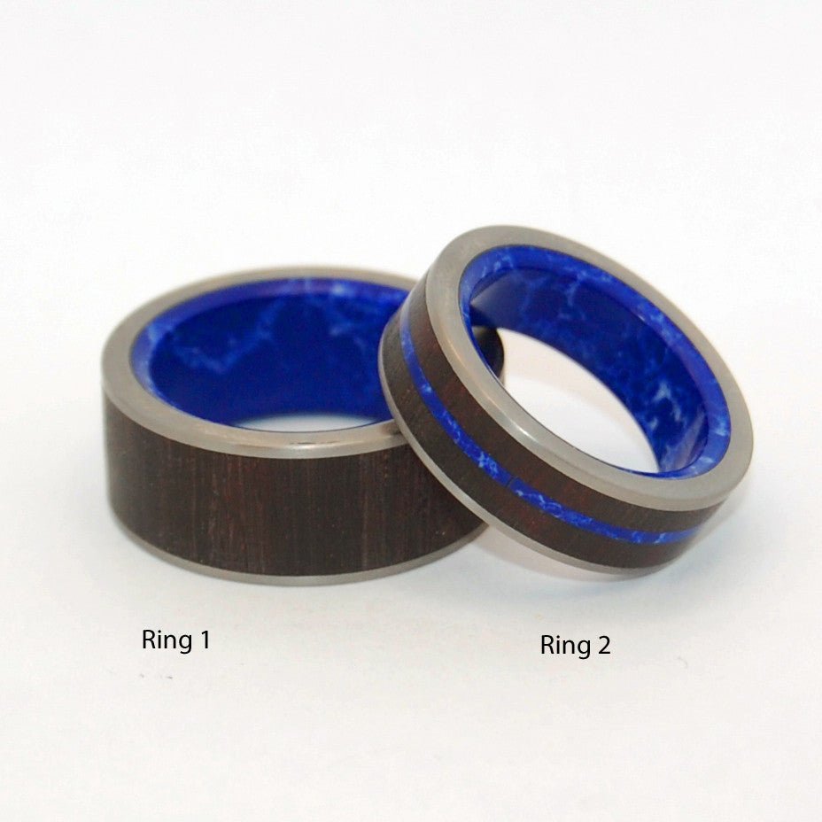 Love Is The Whole | Rosewood & Sodalite Stone - Titanium Wedding Ring Set - Blue Wedding Ring - Minter and Richter Designs