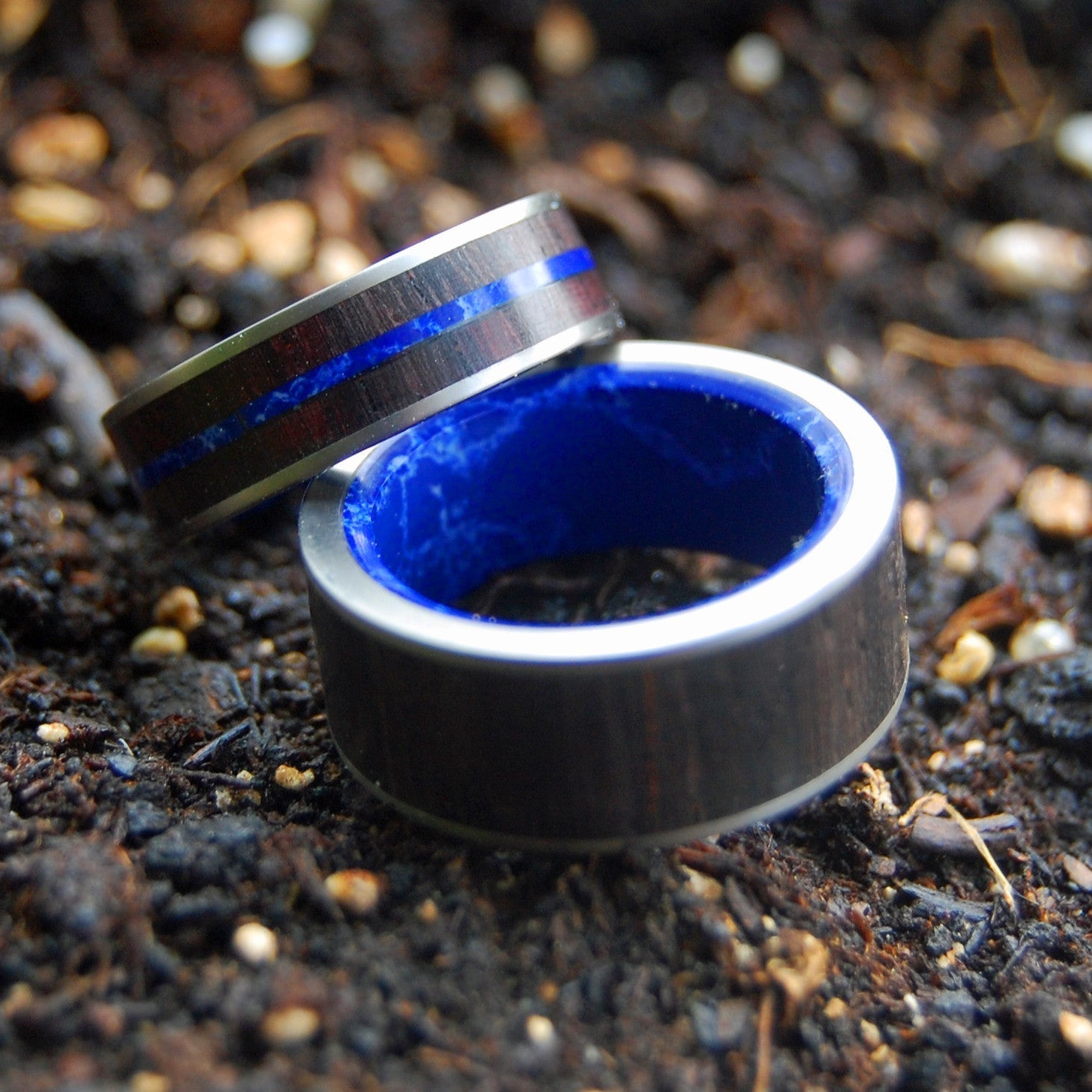 Love Is The Whole | Rosewood & Sodalite Stone - Titanium Wedding Ring Set - Blue Wedding Ring - Minter and Richter Designs