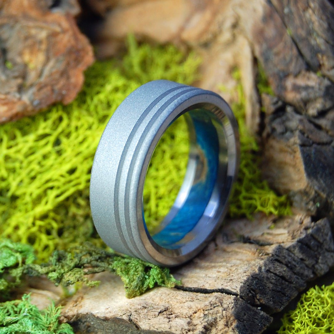 Loved In Blue | Men's Blue Box Elder Wood & Titanium Wedding Ring - Minter and Richter Designs