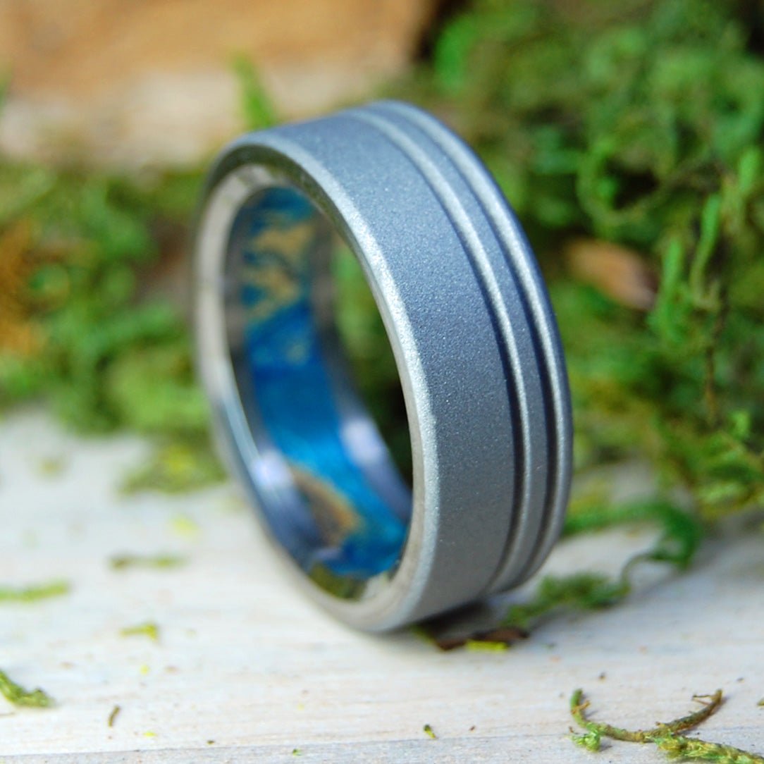 Loved In Blue | Men's Blue Box Elder Wood & Titanium Wedding Ring - Minter and Richter Designs