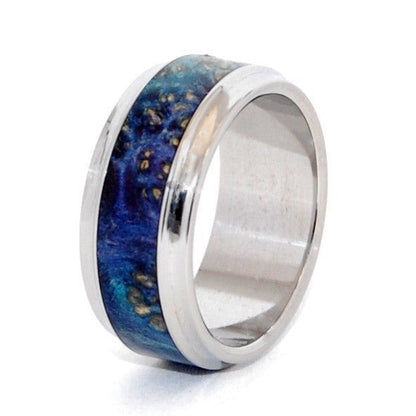 Love's Pulse & Whispers | Men's Blue Box Elder Wood & Titanium Wedding Ring - Minter and Richter Designs