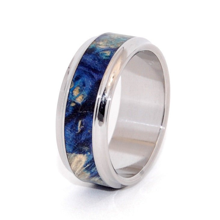 Love's Pulse & Whispers | Men's Blue Box Elder Wood & Titanium Wedding Ring - Minter and Richter Designs