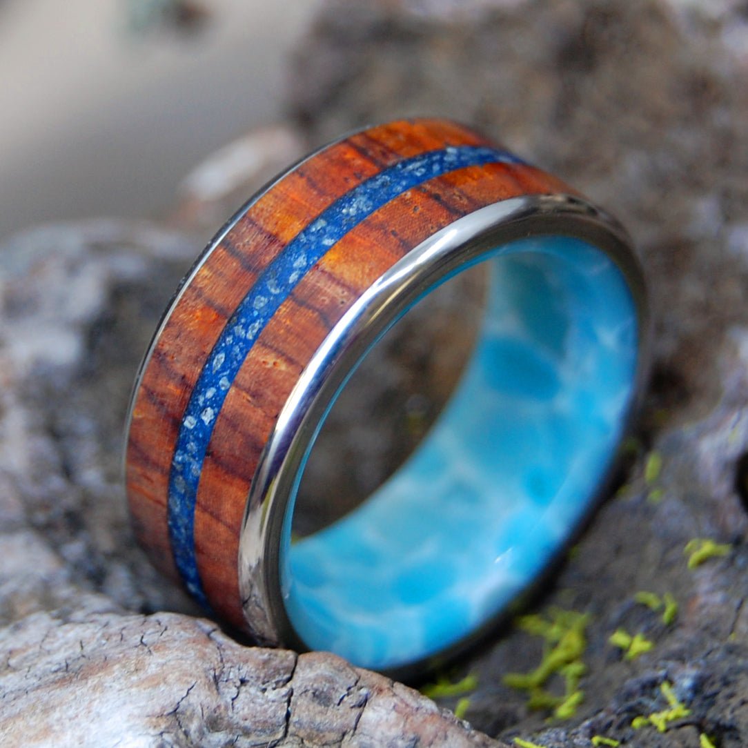 Low Country Sharks | Men's Cocobolo Wood, South Carolina Sand, Shark Teeth & Titanium Wedding Ring - Minter and Richter Designs