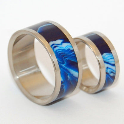 Macrocosmos | Vintage Blue Resin - Titanium Wedding Ring Set - Blue Wedding Ring - Minter and Richter Designs