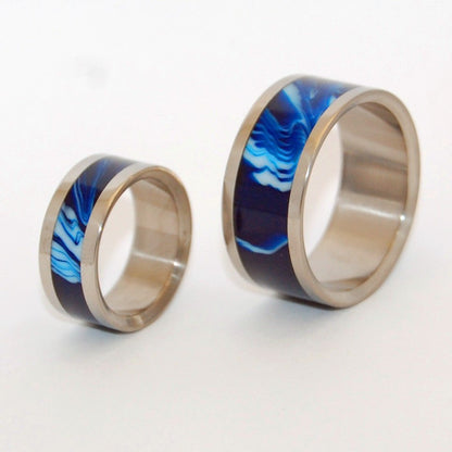 Macrocosmos | Vintage Blue Resin - Titanium Wedding Ring Set - Blue Wedding Ring - Minter and Richter Designs