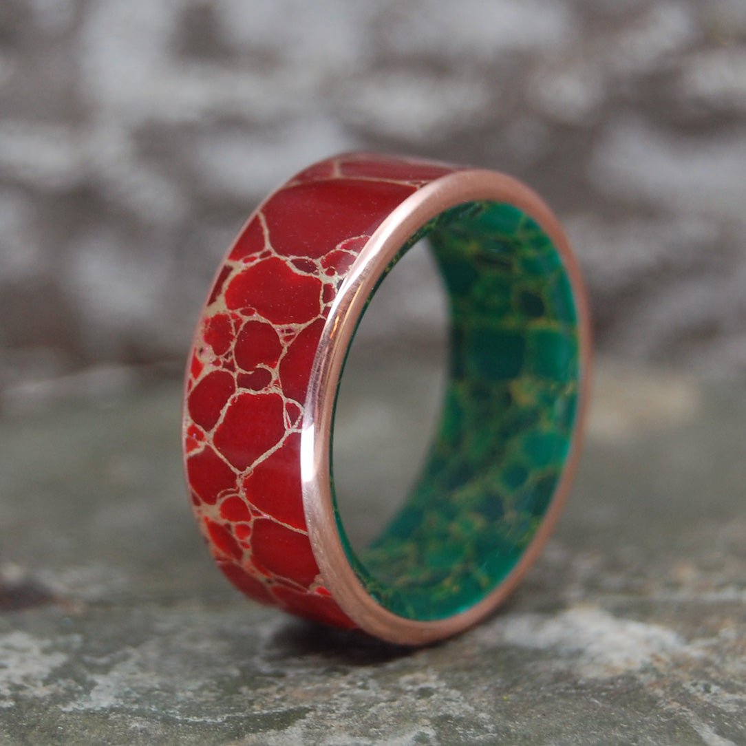 Mad Max | Men's Red Jasper Stone, Egyptian Jade & Titanium Wedding Ring - Minter and Richter Designs