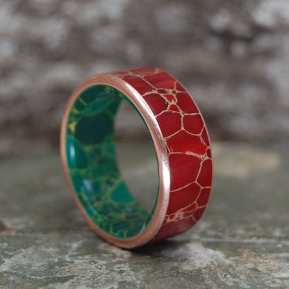 Mad Max | Men's Red Jasper Stone, Egyptian Jade & Titanium Wedding Ring - Minter and Richter Designs