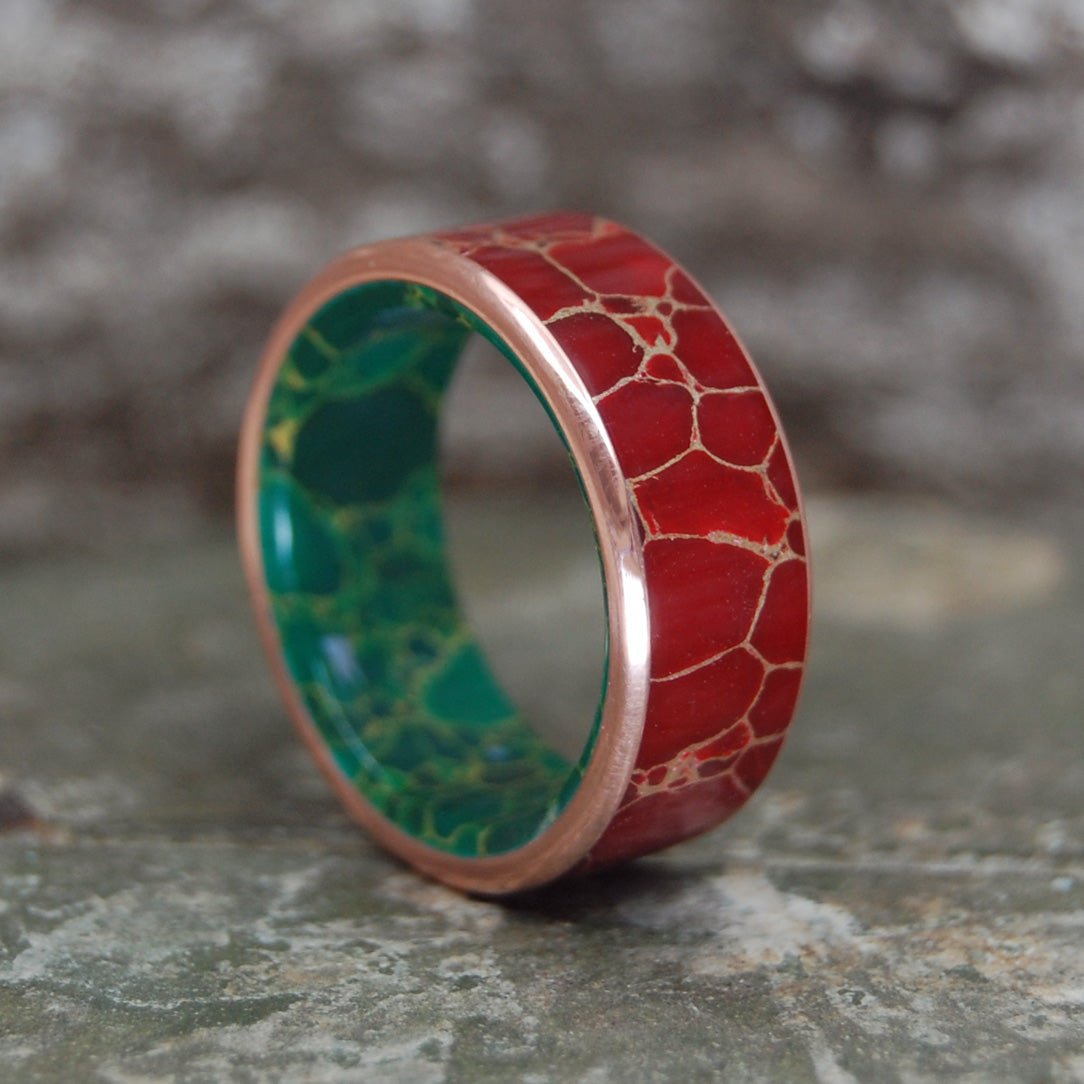 Mad Max | Men's Red Jasper Stone, Egyptian Jade & Titanium Wedding Ring - Minter and Richter Designs