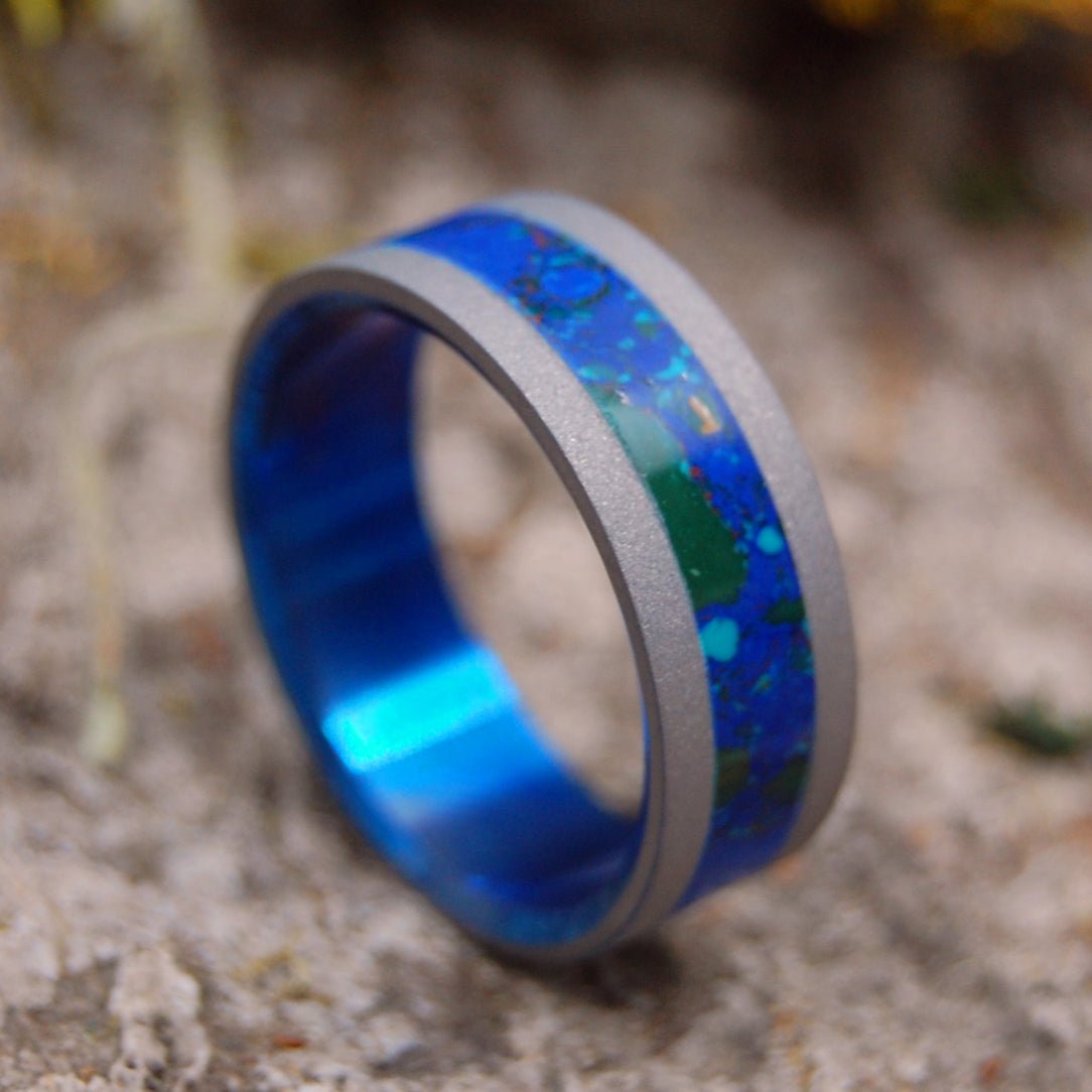 Major Tom | Men's Azurite Malachite Stone & Sandblasted Titanium Wedding Ring - Minter and Richter Designs