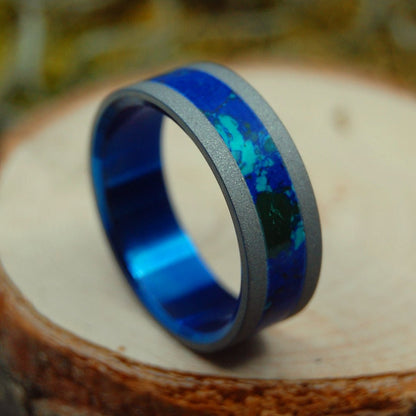 Major Tom | Men's Azurite Malachite Stone & Sandblasted Titanium Wedding Ring - Minter and Richter Designs