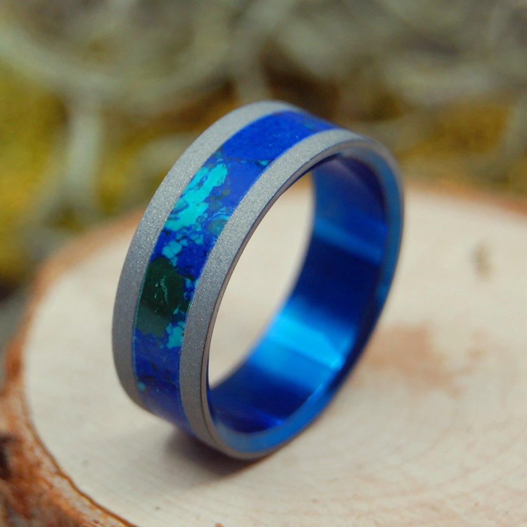 Major Tom | Men's Azurite Malachite Stone & Sandblasted Titanium Wedding Ring - Minter and Richter Designs