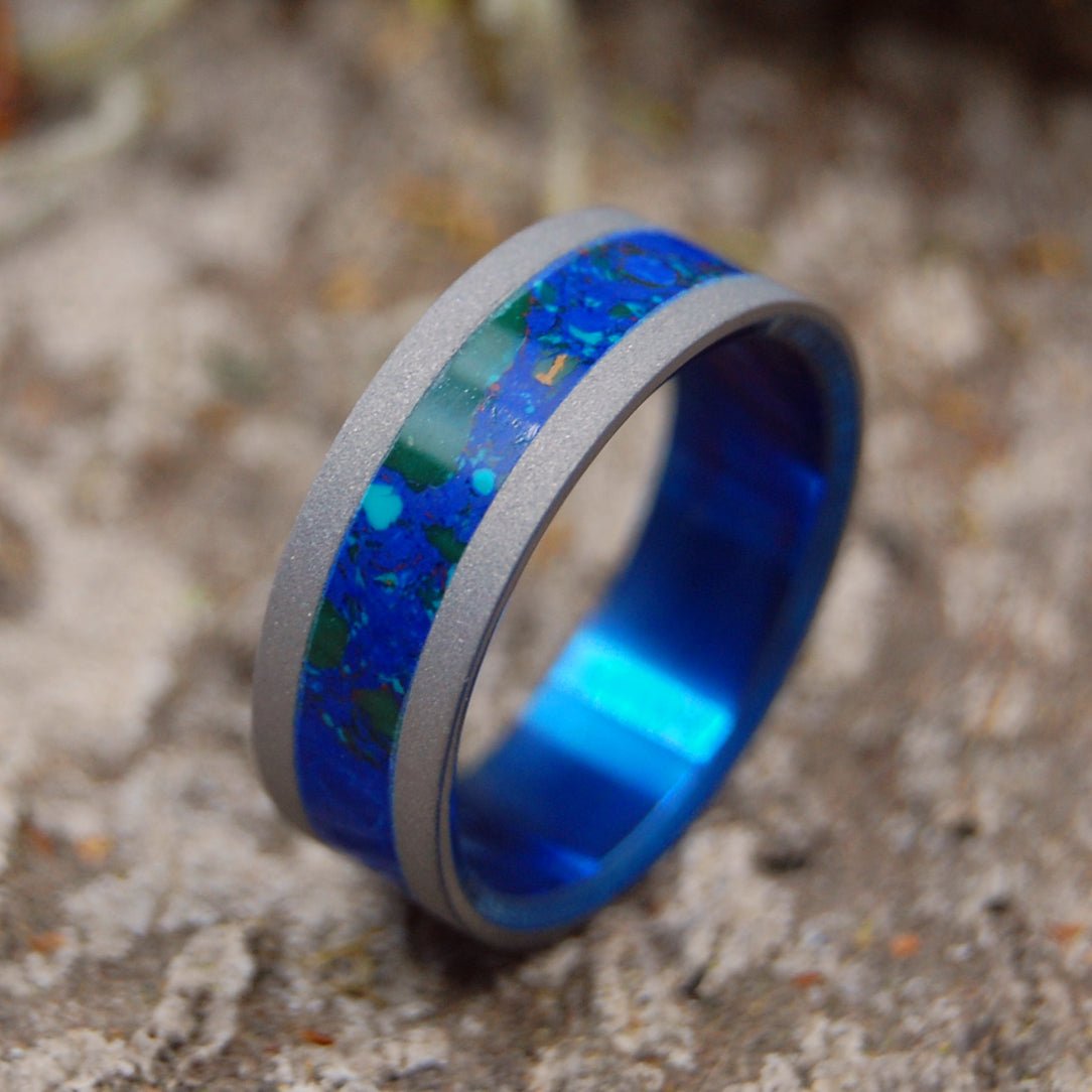 Major Tom | Men's Azurite Malachite Stone & Sandblasted Titanium Wedding Ring - Minter and Richter Designs