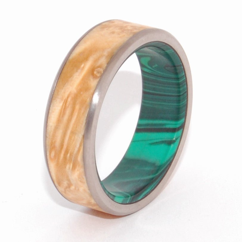 Malachite Conifer | Men's Maple Wood, Malachite & Titanium Wedding Ring - Minter and Richter Designs