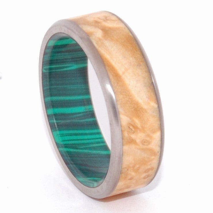 Malachite Conifer | Men's Maple Wood, Malachite & Titanium Wedding Ring - Minter and Richter Designs