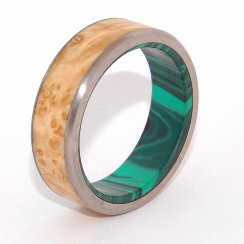 Malachite Conifer | Men's Maple Wood, Malachite & Titanium Wedding Ring - Minter and Richter Designs