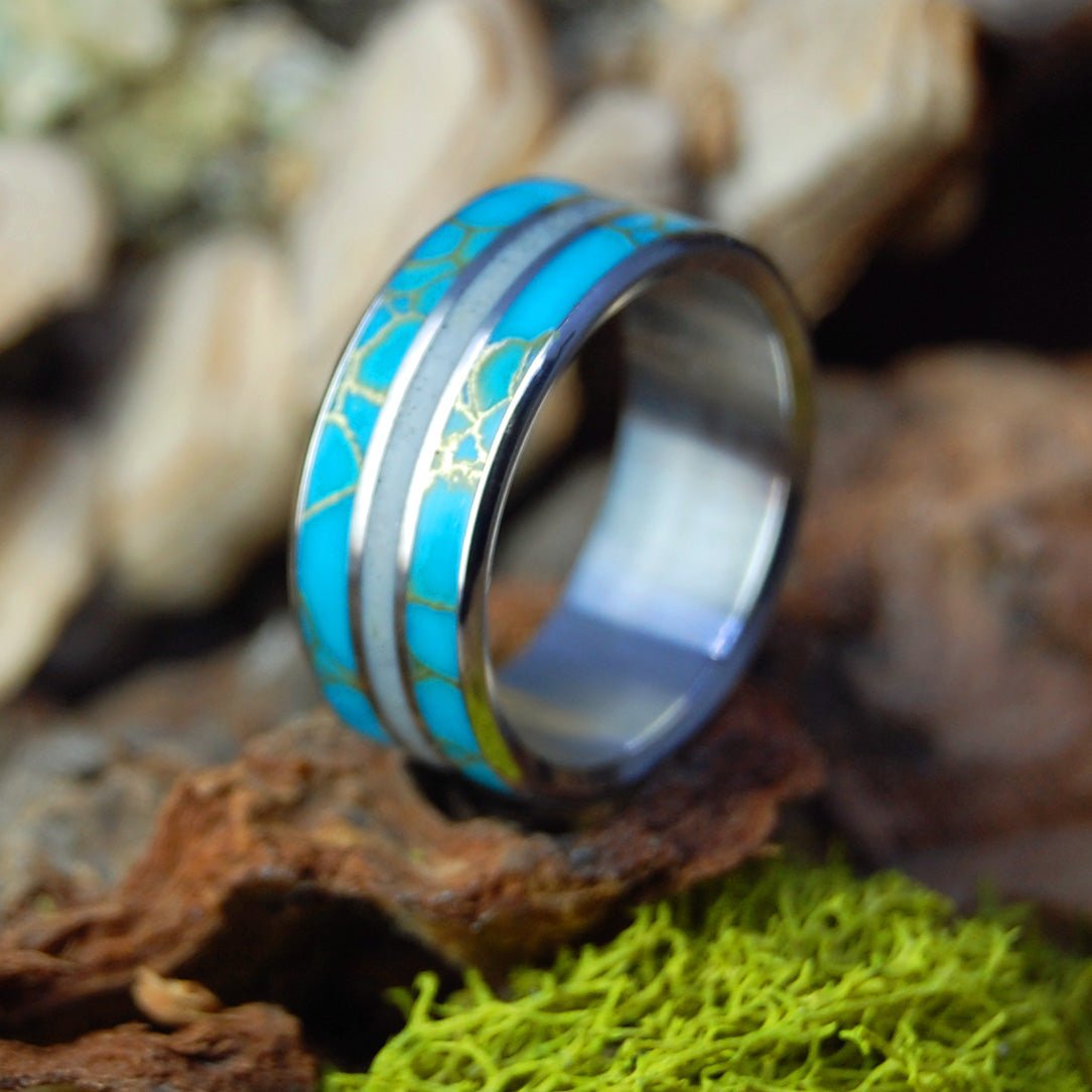 Mammoth Hunter | Men's Woolly Mammoth Tusk, Tibetan Turquoise Stone & Titanium Wedding Ring - Minter and Richter Designs