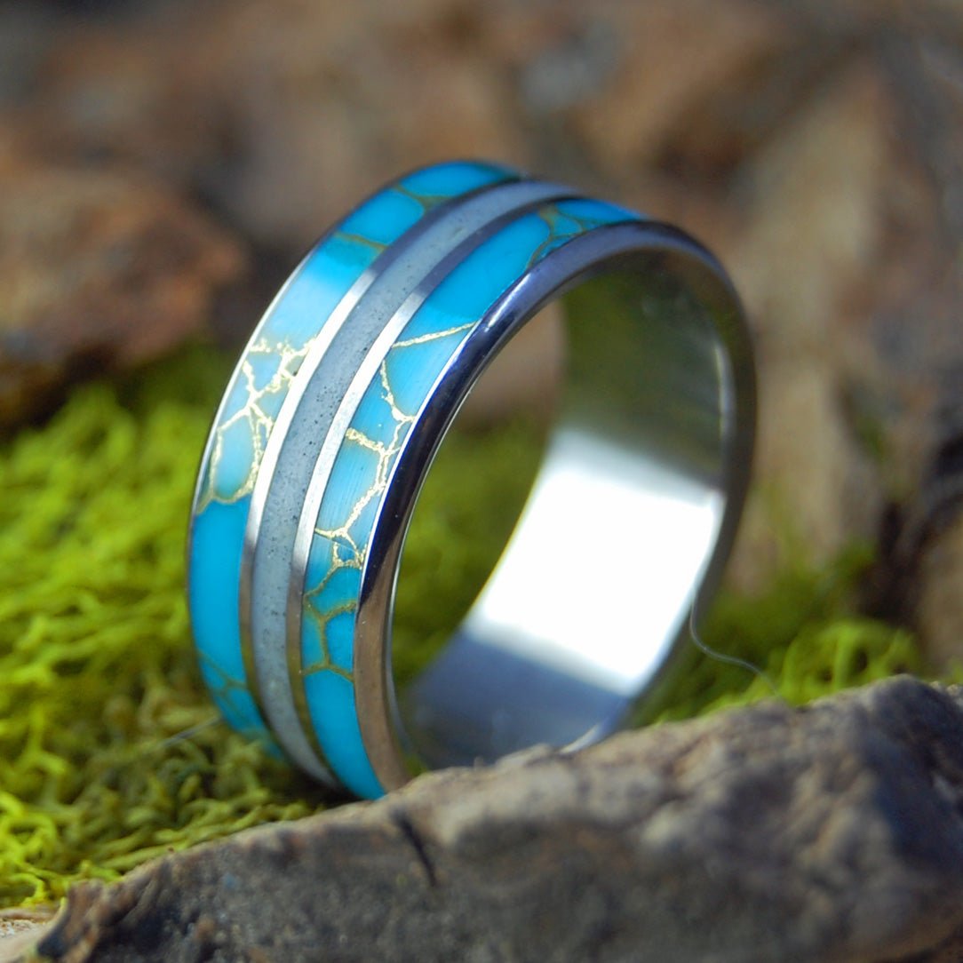 Mammoth Hunter | Men's Woolly Mammoth Tusk, Tibetan Turquoise Stone & Titanium Wedding Ring - Minter and Richter Designs