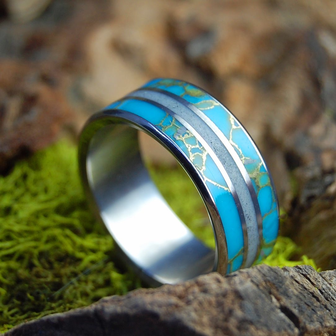 Mammoth Hunter | Men's Woolly Mammoth Tusk, Tibetan Turquoise Stone & Titanium Wedding Ring - Minter and Richter Designs