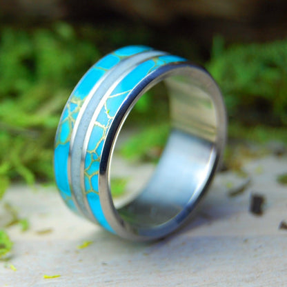 Mammoth Hunter | Men's Woolly Mammoth Tusk, Tibetan Turquoise Stone & Titanium Wedding Ring - Minter and Richter Designs