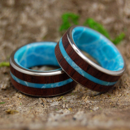 Man From The Sea | Cocobolo Wood & Dominican Larimar Stone Titanium Wedding Ring - Minter and Richter Designs