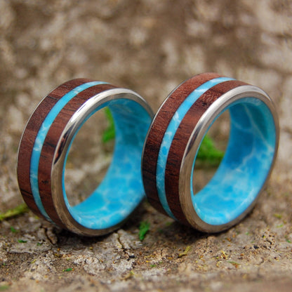 Man From The Sea | Cocobolo Wood & Dominican Larimar Stone Titanium Wedding Ring - Minter and Richter Designs