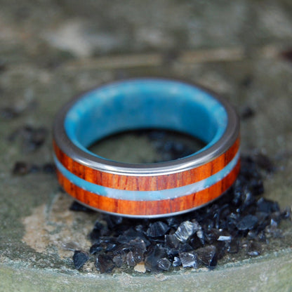 Man From The Sea | Men's Cocobolo Wood, Larimar Stone & Titanium Wedding Ring - Minter and Richter Designs