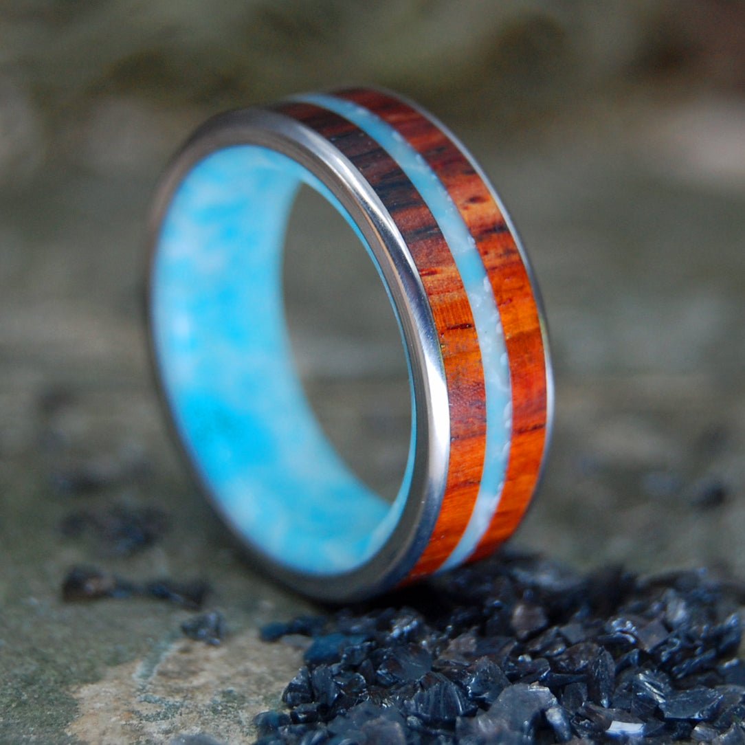 Man From The Sea | Men's Cocobolo Wood, Larimar Stone & Titanium Wedding Ring - Minter and Richter Designs