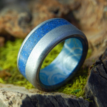 Manasota Key Florida | Men's Beach Sand, Blue Silver & Titanium Wedding Ring - Minter and Richter Designs