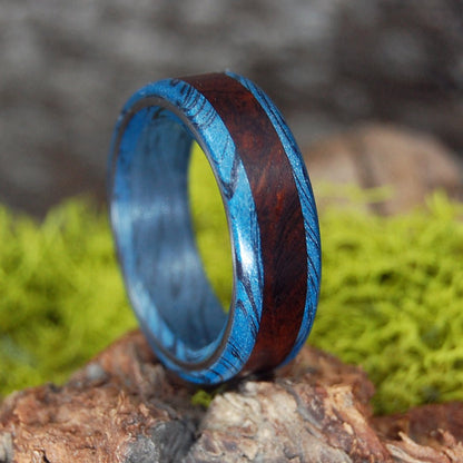 Manzanita Greek God | Men's Manzanita Wood, Blue & Titanium Wedding Ring - Minter and Richter Designs