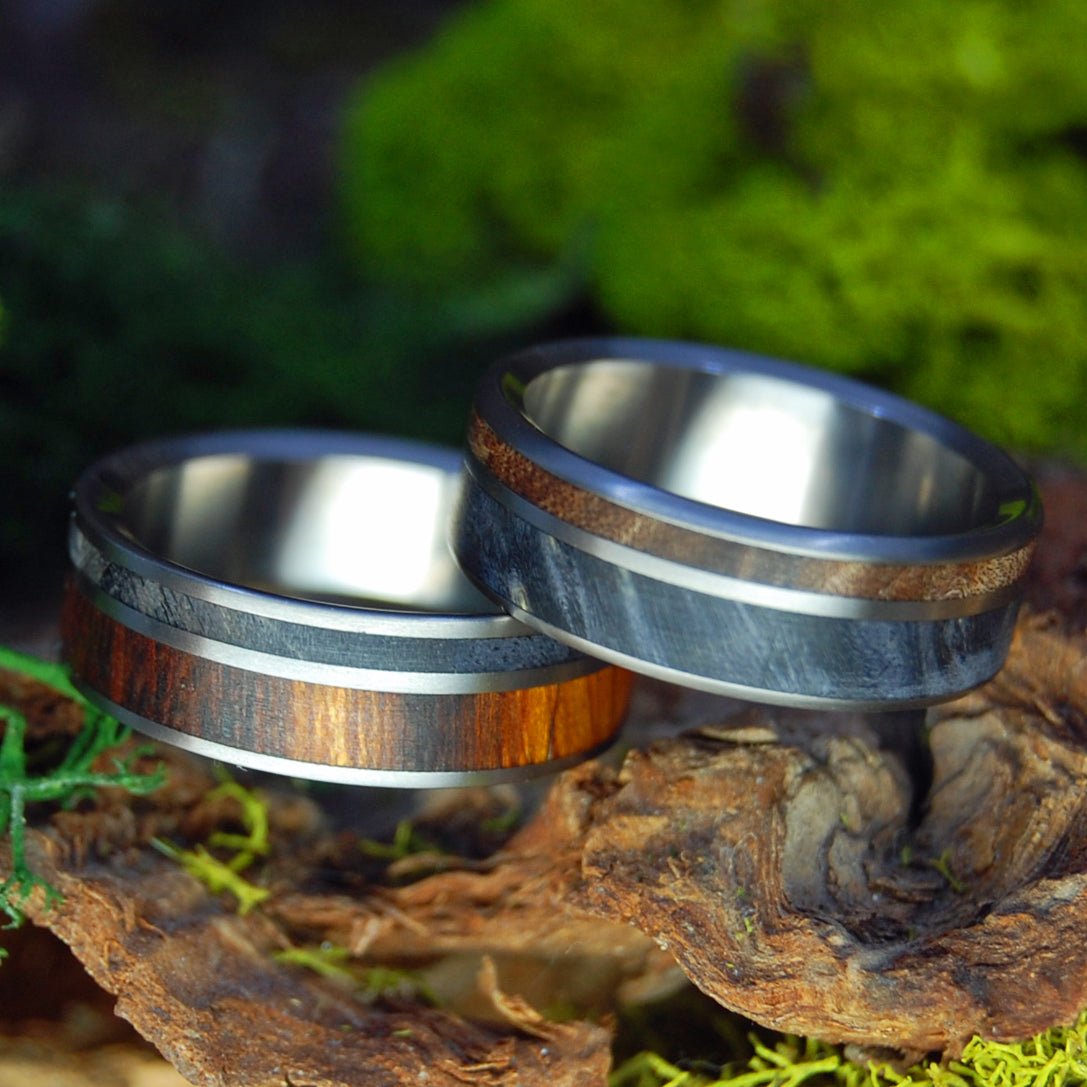 Manzanita To Have And Hold | Dark Maple Wood, Black Box Elder Wood, Manzanita Wood - Wooden Wedding Rings - Minter and Richter Designs