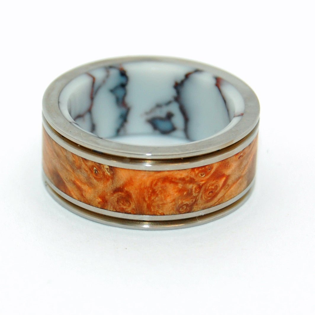 Marriage Material | Men's Wild Horse Jasper Stone, Box Elder Wood & Titanium Wedding Ring - Minter and Richter Designs