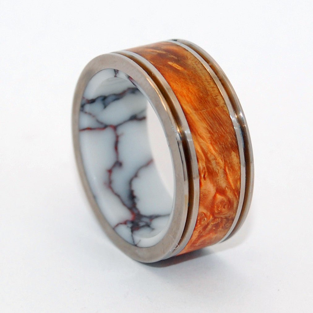 Marriage Material | Men's Wild Horse Jasper Stone, Box Elder Wood & Titanium Wedding Ring - Minter and Richter Designs