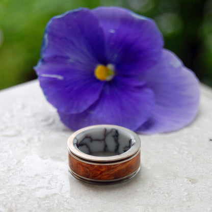 Marriage Material | Men's Wild Horse Jasper Stone, Box Elder Wood & Titanium Wedding Ring - Minter and Richter Designs