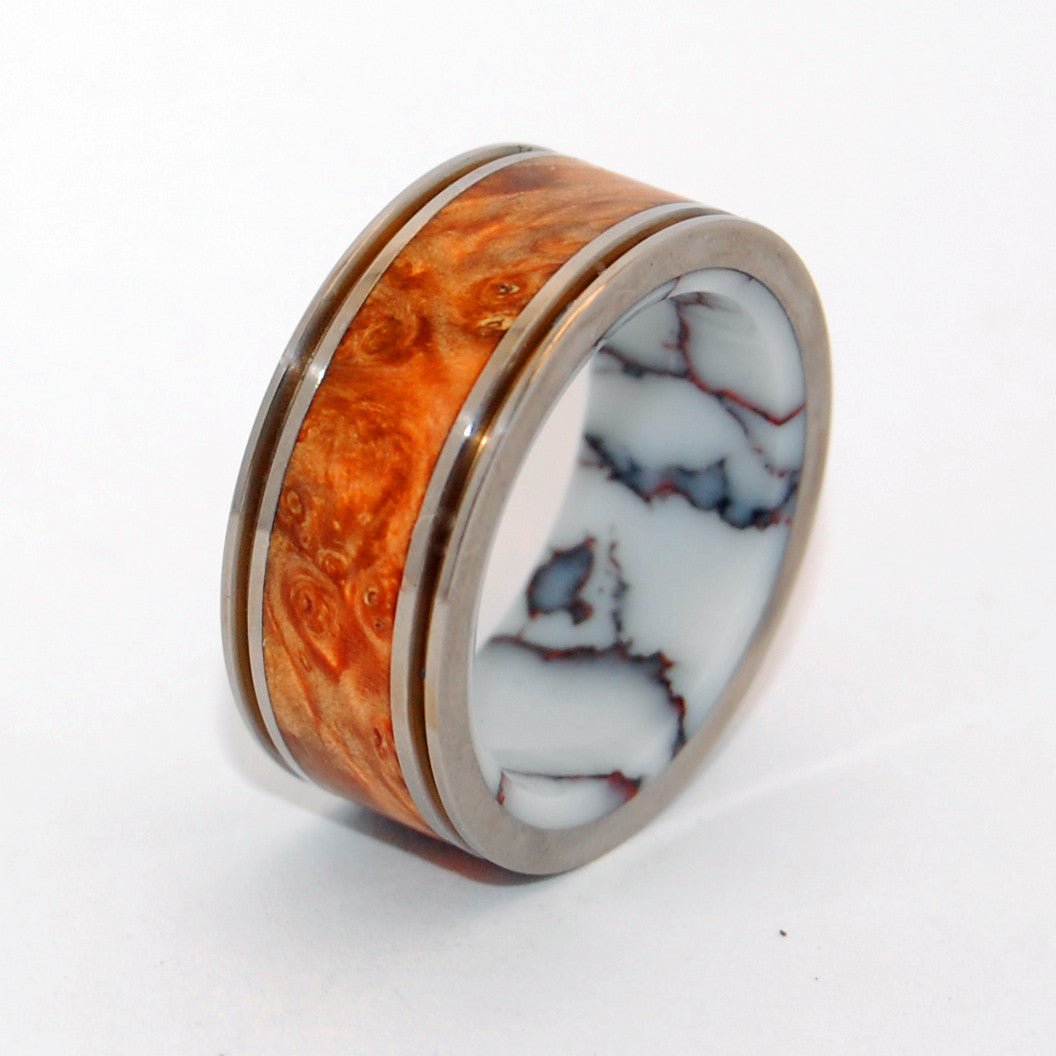 Marriage Material | Men's Wild Horse Jasper Stone, Box Elder Wood & Titanium Wedding Ring - Minter and Richter Designs